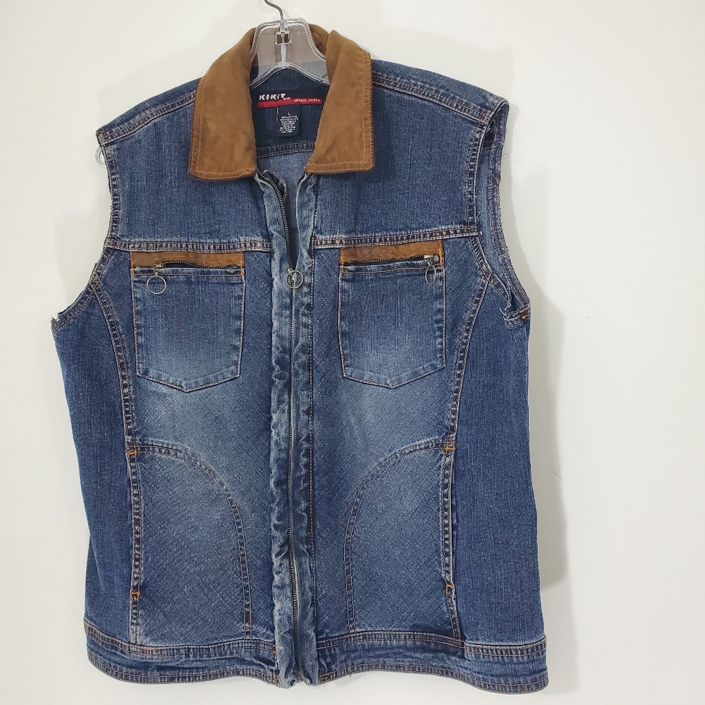 Denim Vest with Brown Accents, Size Large